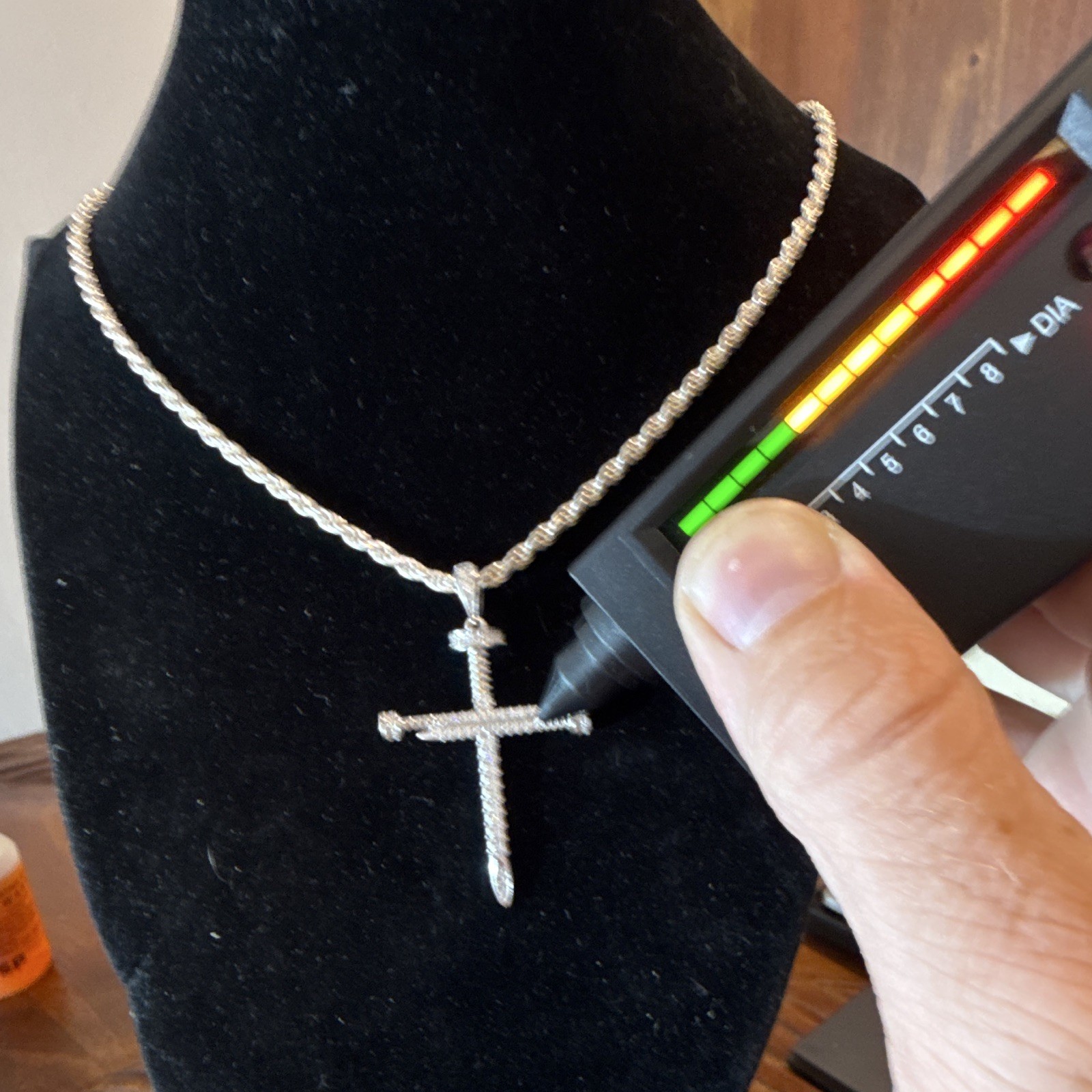 3mm 26in SOLID 925 (23g) Rope Chain w Moissanite Triple Nail Cross