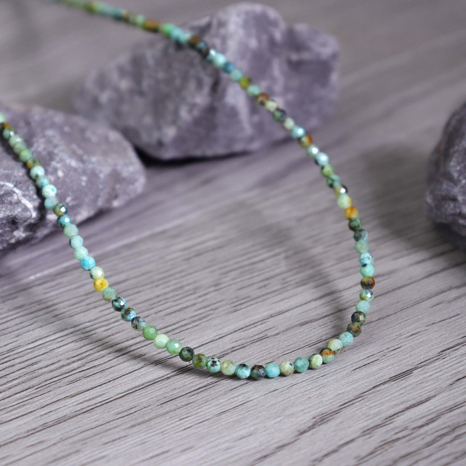 African Turquoise 2mm Beaded Choker Healing Dainty Delicate Women Necklace Gift