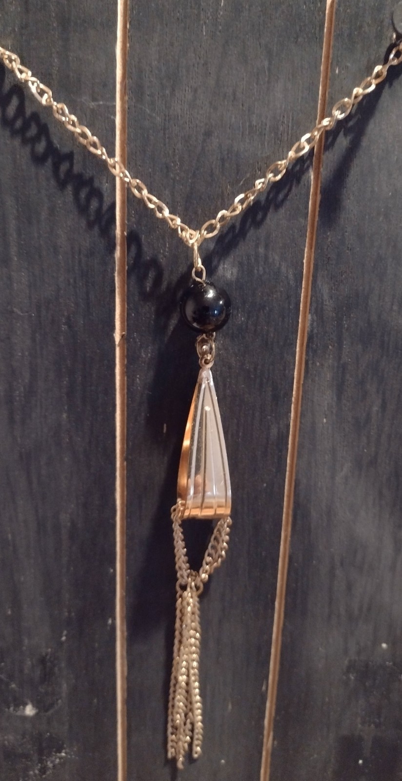 Gold Tone Metal Cable Chain Necklace – Asymmetrical Tassel Pendant