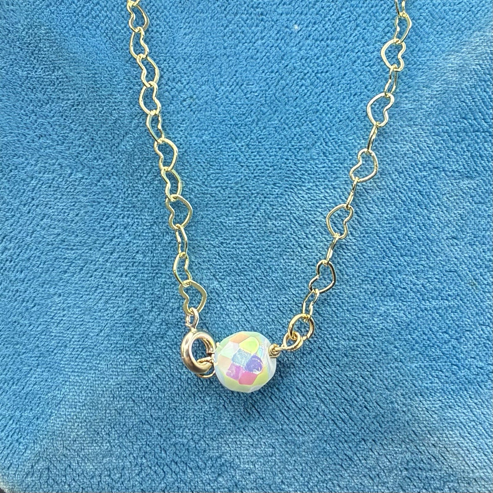 Gold Filled Heart Link Chain Necklace with White Colorful AB Crystal Pendant