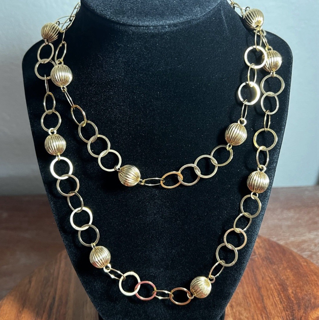 EUC Francesca Visconti 18K Gold Vermeil Melon Bead Station 36” Necklace