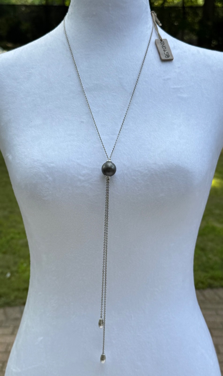 Uno de 50 Lariat ‘Y’ Necklace Gray Ball Silver-Plated Anchors ~46” Free Ship NWT