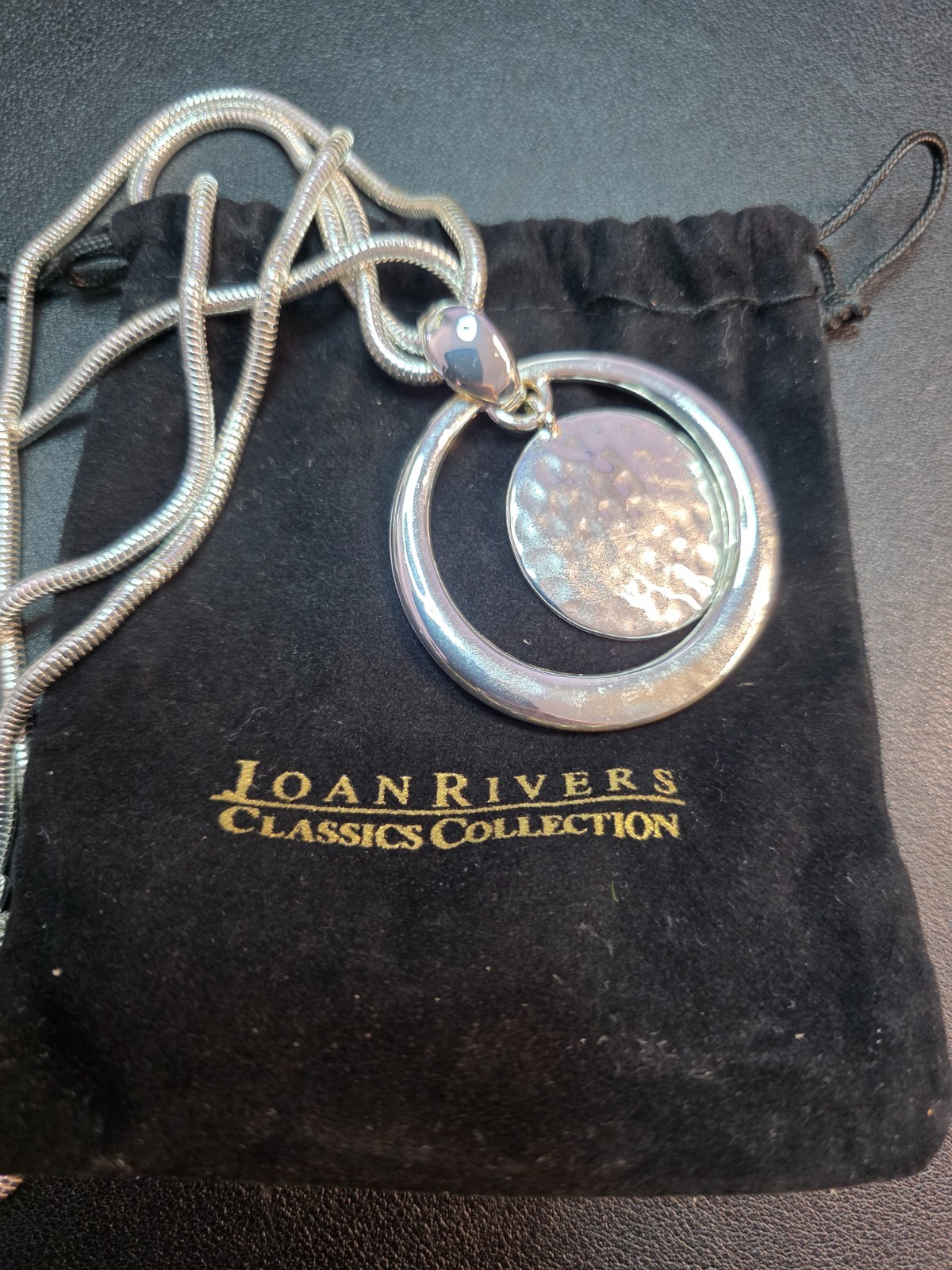 Joan Rivers Double Circle Silver Toned Disk Reversible Necklace 22 Inch