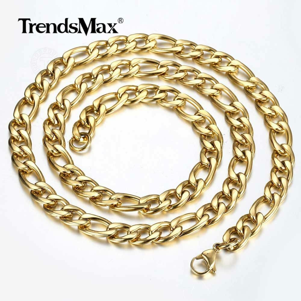 3/5/7/9mm 16-24″ Gold Plated Stainless Steel Figaro Link Necklace Chain Jewelry