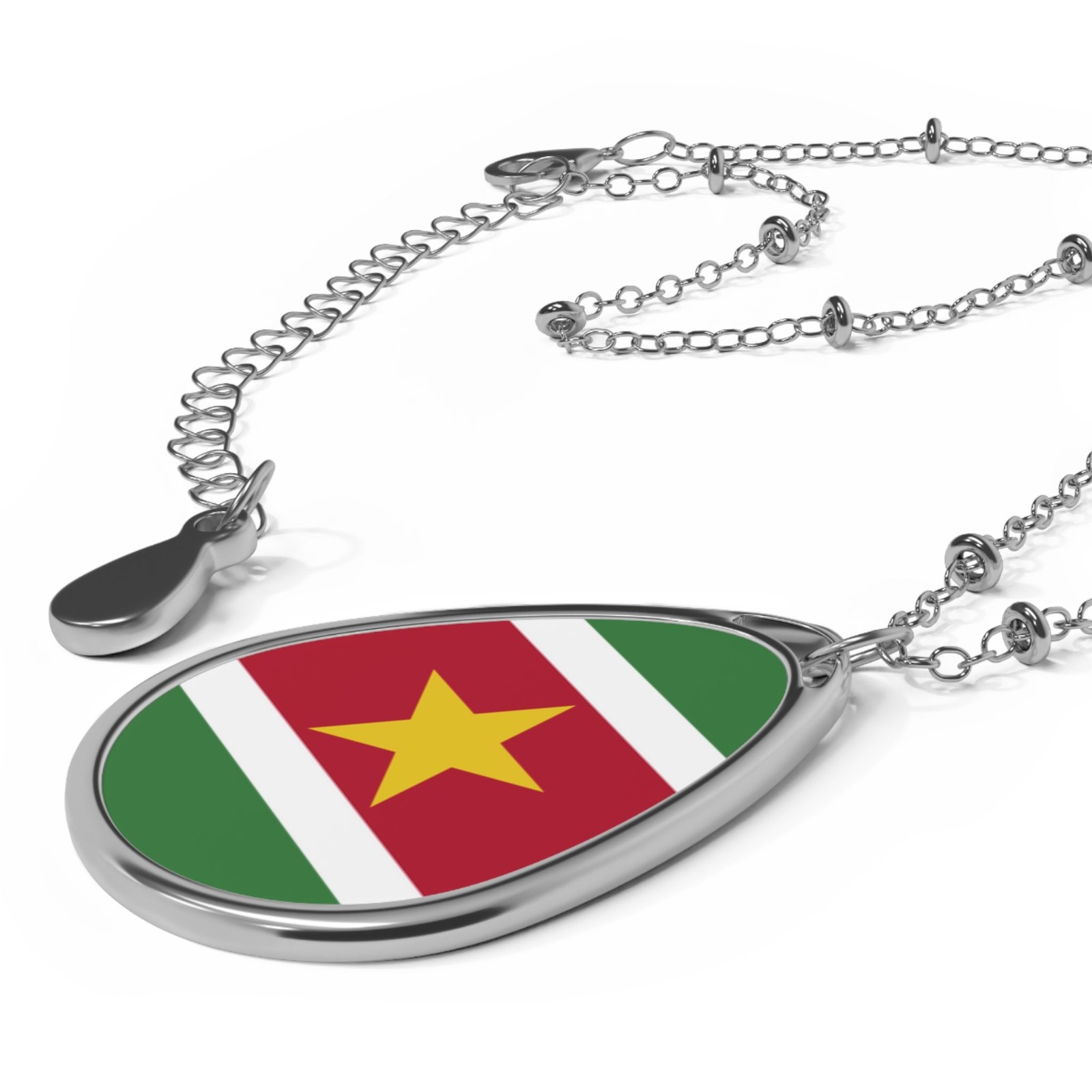 Suriname Flag Oval Necklace – Patriotic Zinc Alloy Pendant – One Size /