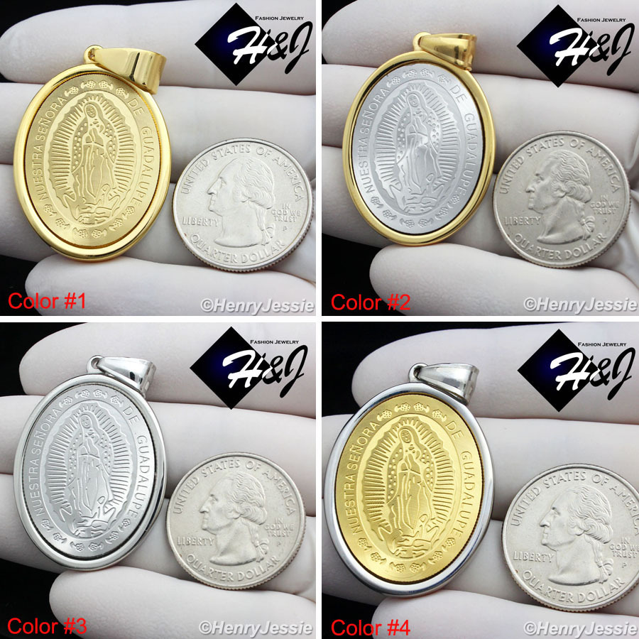 Men Women Stainless Steel Silver/Gold Plated Virgin Mary Oval Shape Pendant*P26