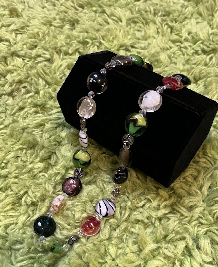 Multicolored Glass Stone Necklace 25 Inch