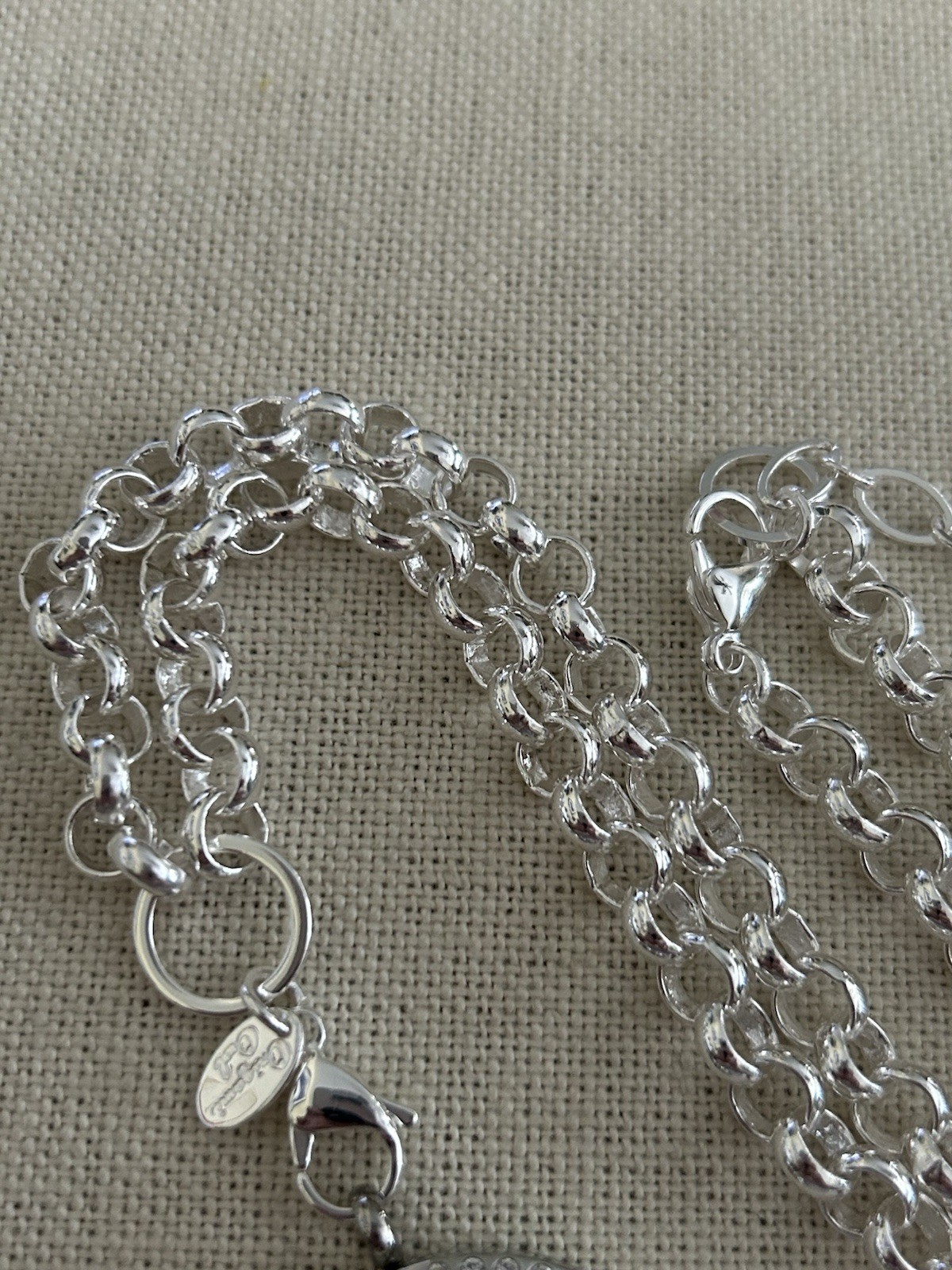 Origami Owl Large SilverHinge Locket w/Crystals & Thick Rolo Chain Set “New”