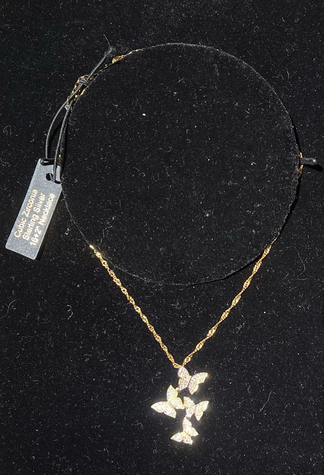 Goldstone Sterling Silver Butterfly:CZ Necklace 16 Inch With 2 Inch Extender
