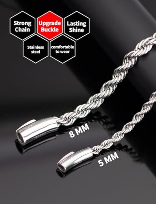 Twist Chain Necklace 2/3/5/8MM Braided Rope Chain Necklace for Men 20 inch 5 MM