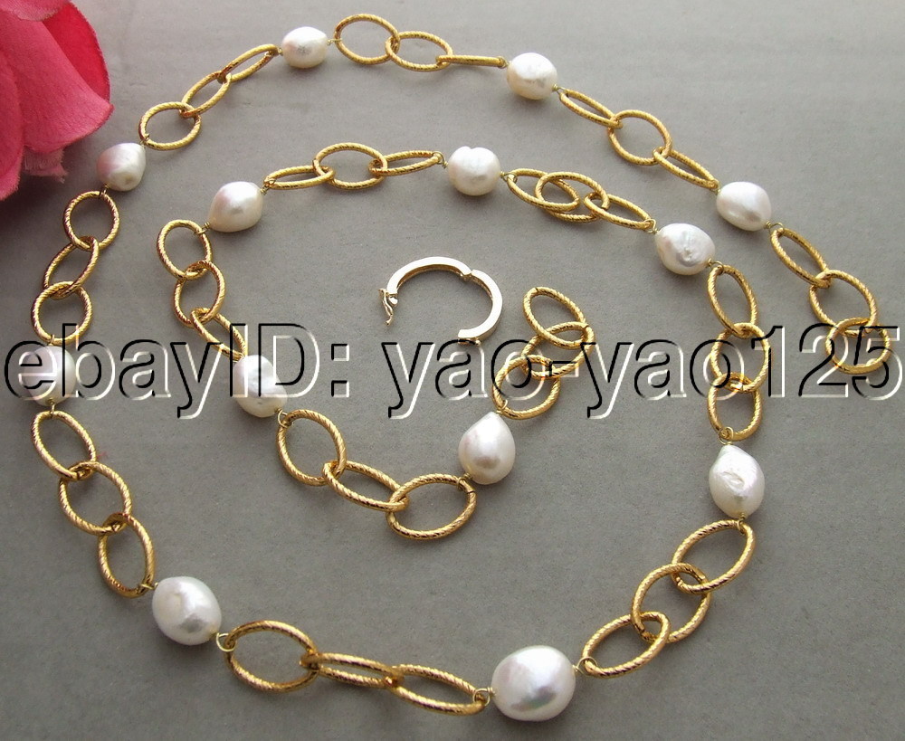 39″ 15mm Baroque Pearl Necklace chain long necklace