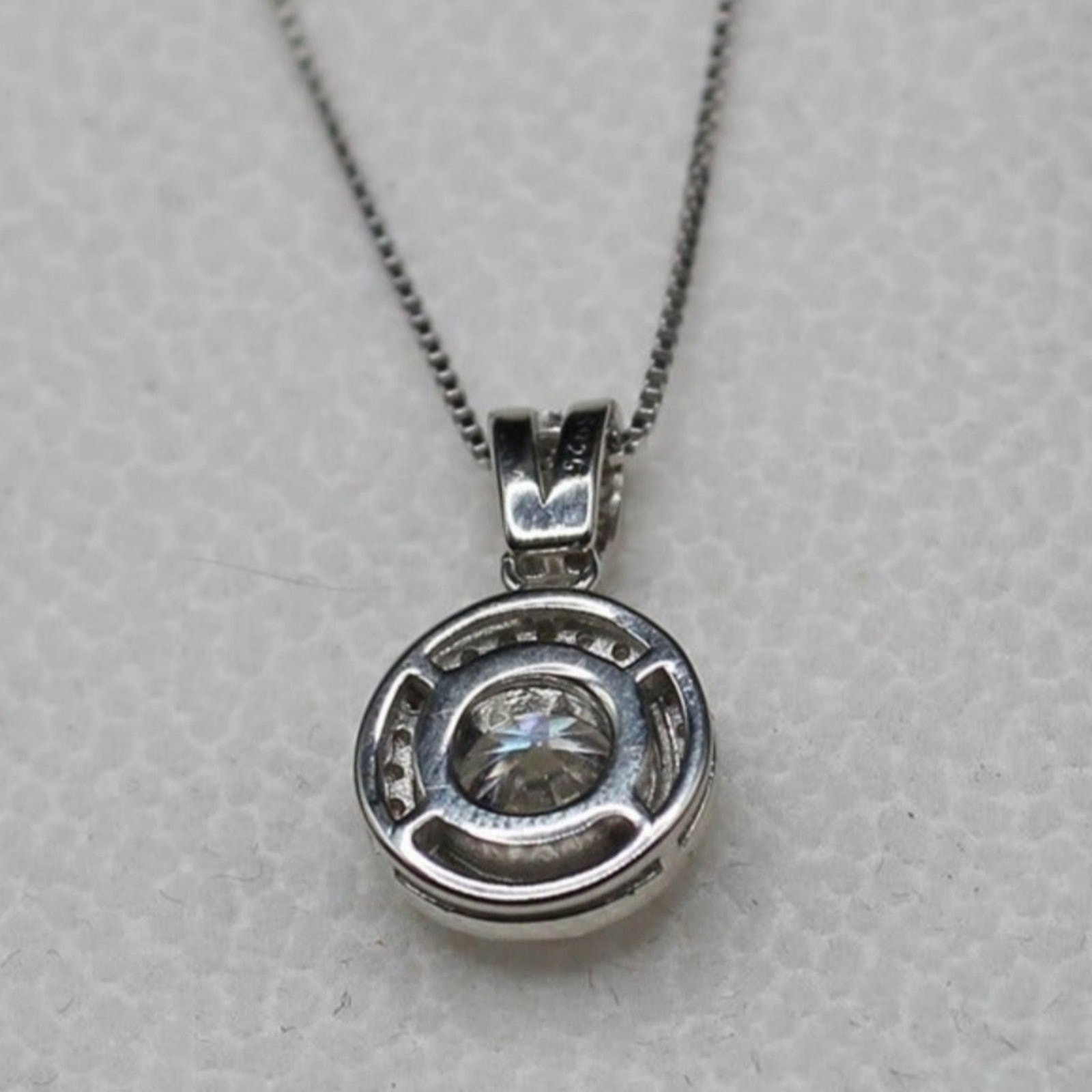 1 Ct Moissanite Halo Pendant Necklace Rhodium Plated Stamped 925 Sterling Silver
