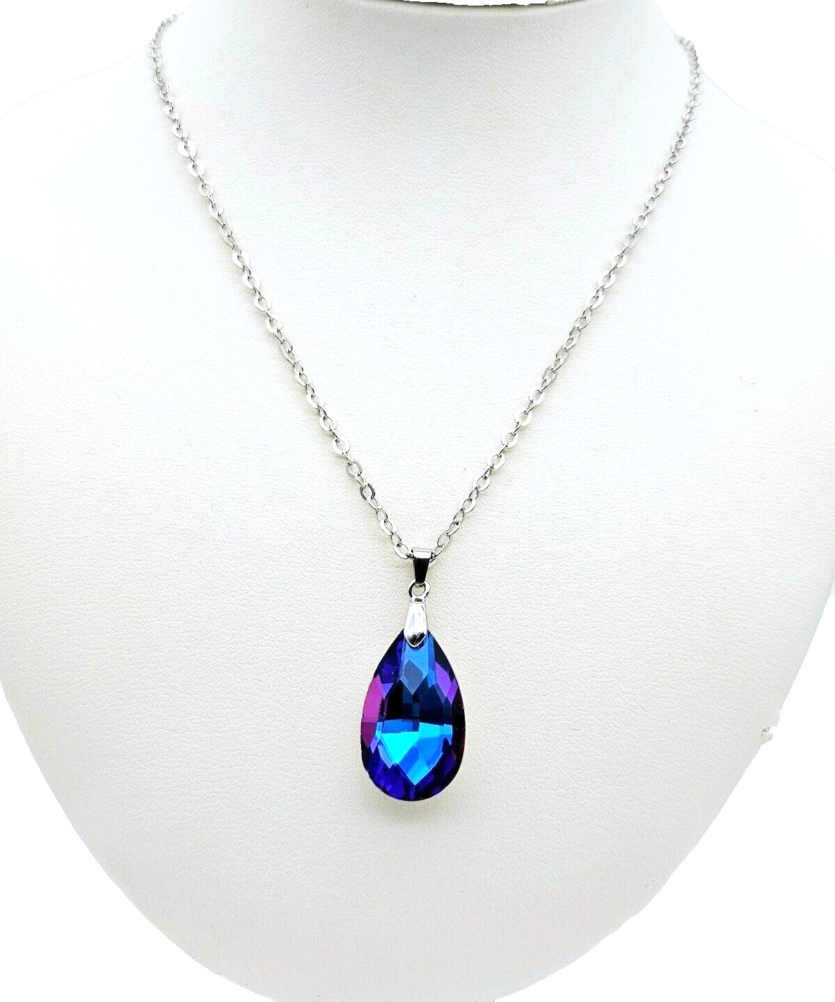 Blue purple acrylic crystal necklace faceted teardrop pendant