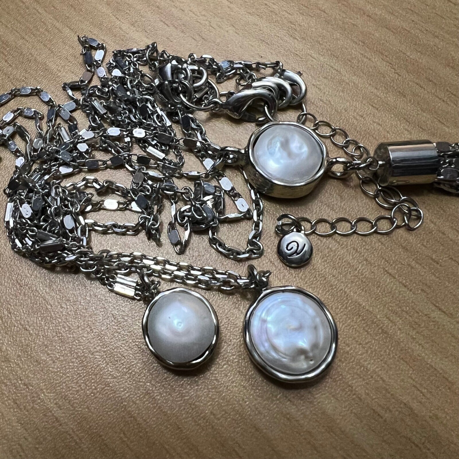 VERONESE Layered Necklace Silver Tone Baroque Pearl Pendant Tassel Chain Women