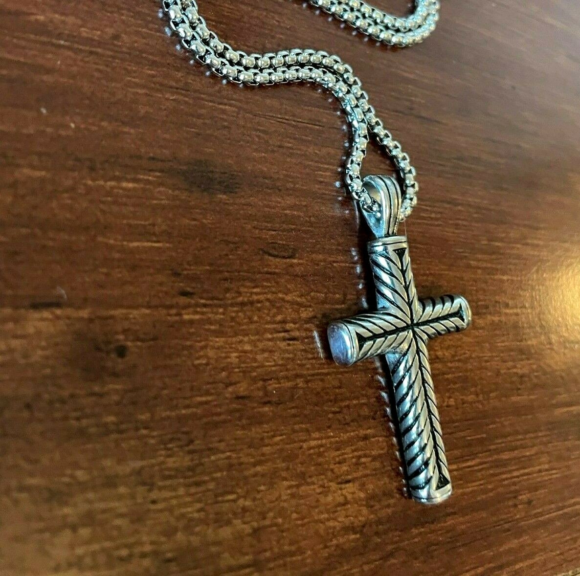 Mens Boys Stainless Steel Vintage Cross Pendant Necklace Women Silver DEZILOO