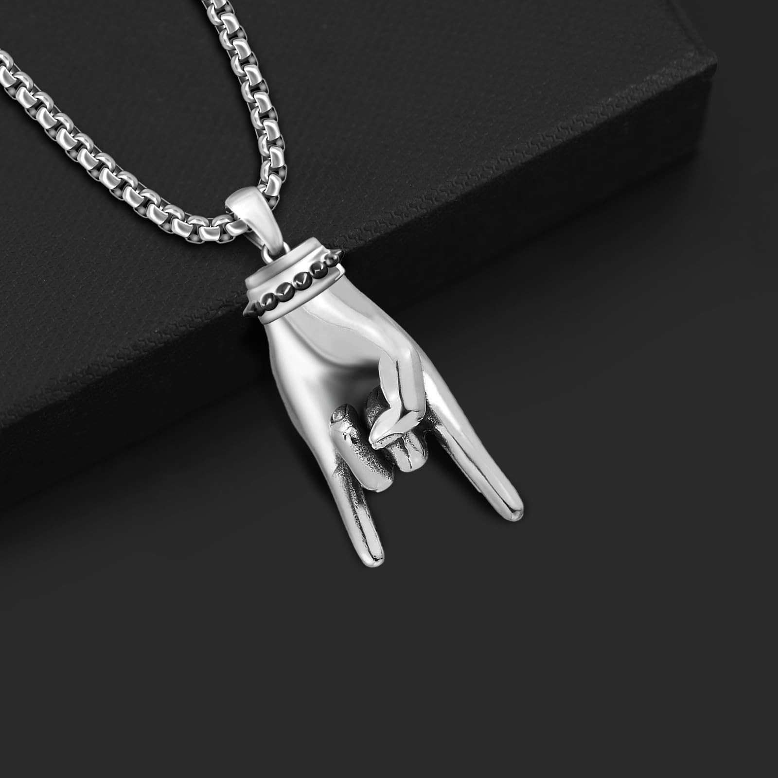 Rock and Roll Necklace Sterling Silver Punk Rock Necklace Punk Jewelry for Men