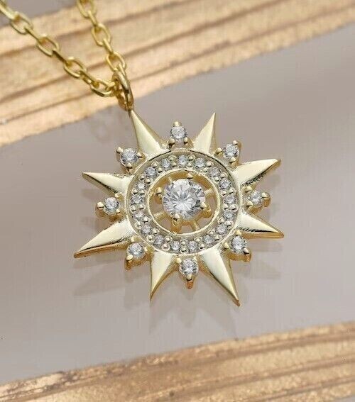 Unisex Stunning Snowflake Pendant Round Simulated Diamond 14k Yellow Gold Plated