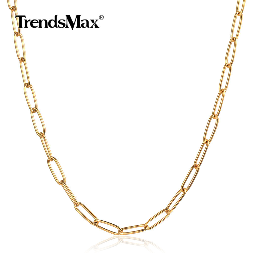 4mm Gold Plated Paperclip Chain Choker Necklace Stainless Steel Cable Link Xmas