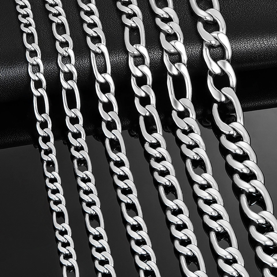 Figaro Link Chain Necklace Stainless Steel Silver Tone Classic Jewelry