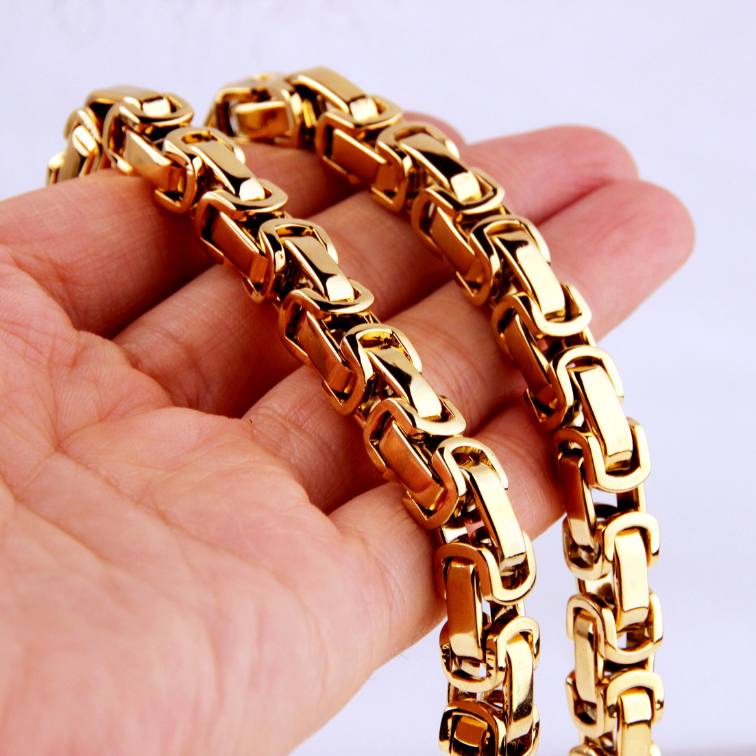 Cool 7″-40″ Men’s Stainless Steel Real Gold Plated Byzantine Link Chain Necklace