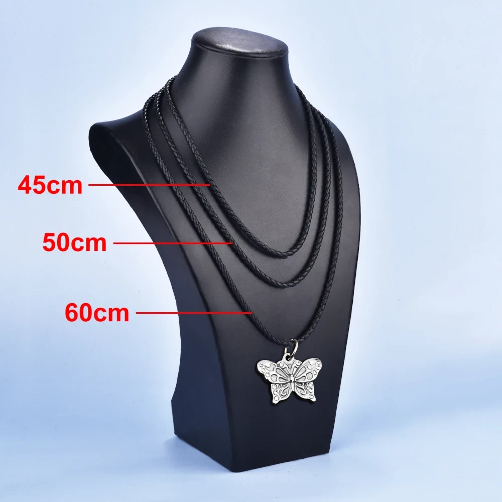 Black Woven Leather Necklace Cord Stainless Steel Lobster Clasp Unisex Chain