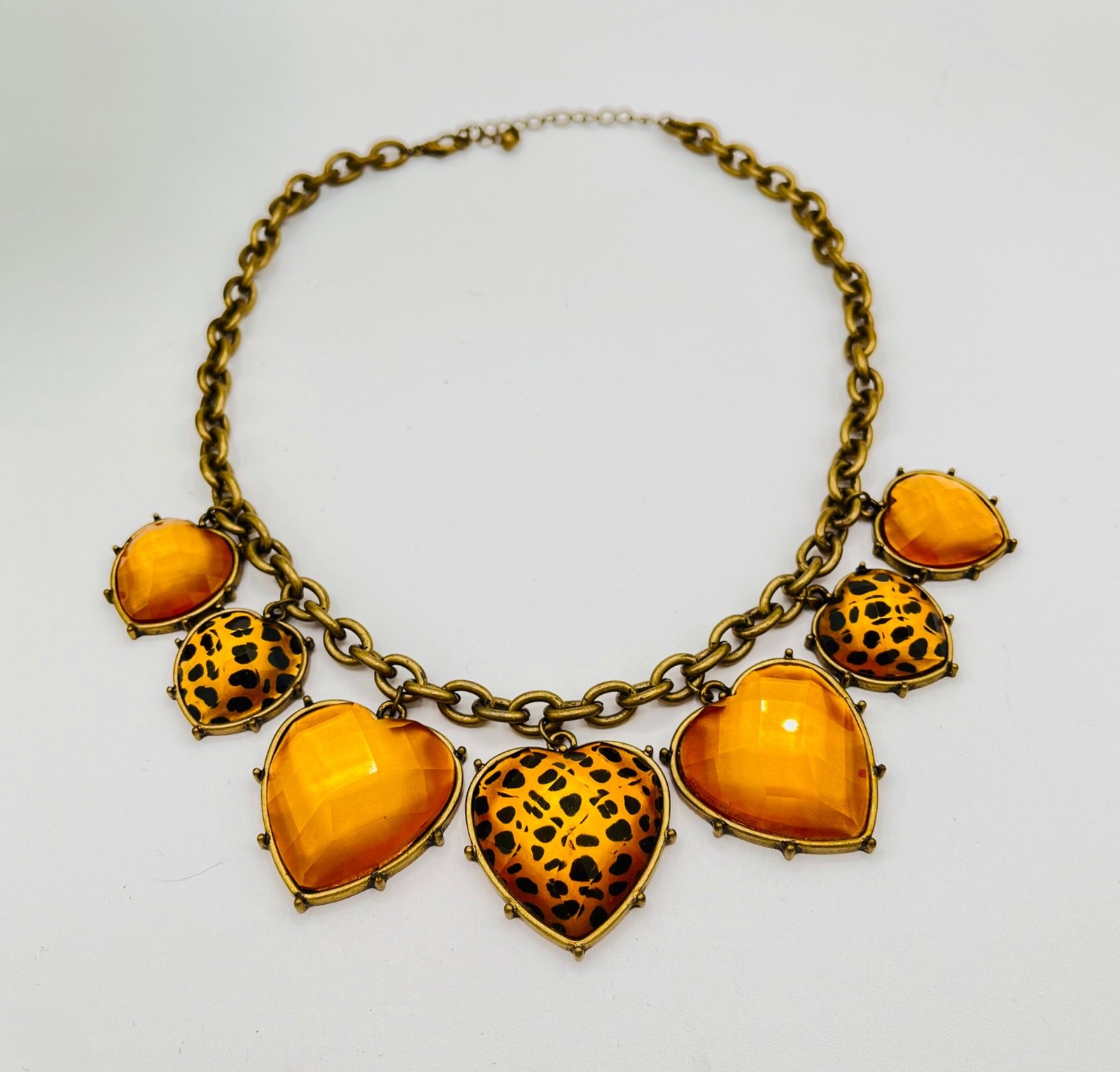 Betsey Johnson Chunky Heart Animal-Print Necklace | Vintage| 80’s | Fall Vibes