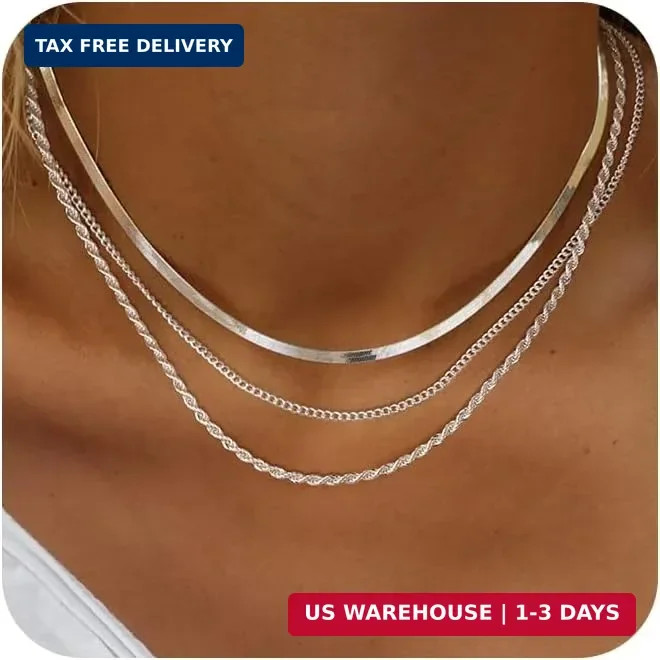 Freekiss Layered Necklace Set for Women Stackable Herringbone Snake Cuban Rope C