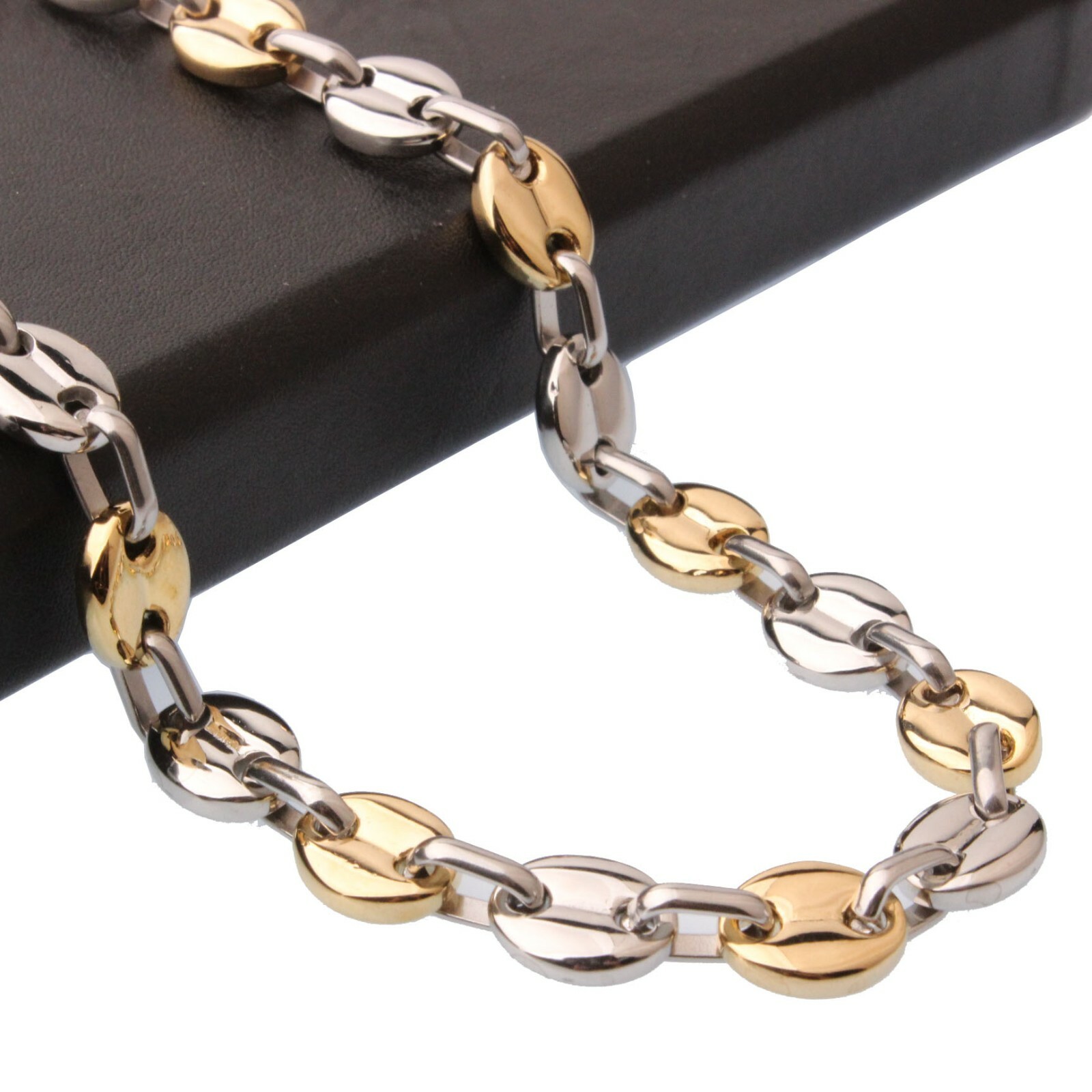 7/9/11mm Fashion Women Mens Chain 316L Stainless Steel Coffee Bead Link Necklace