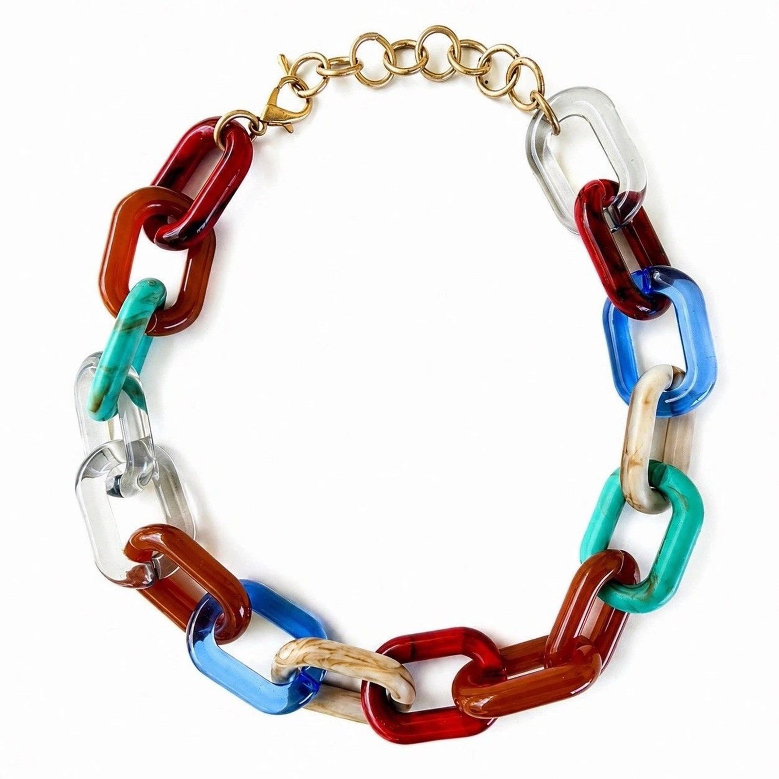 Chunky Acrylic Link Necklace Multicolor Resin Chain Retro 1970s Statement Boho
