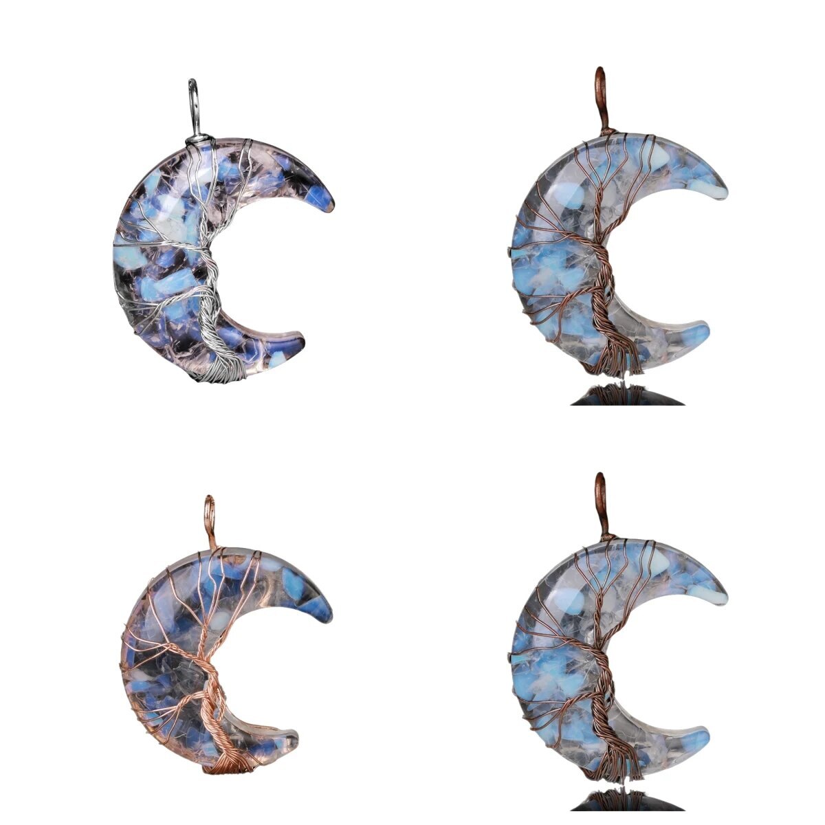 Fashion 7 Chakra Moon Pendant Energy Crystal Crescent Resin Gemstone Jewelry