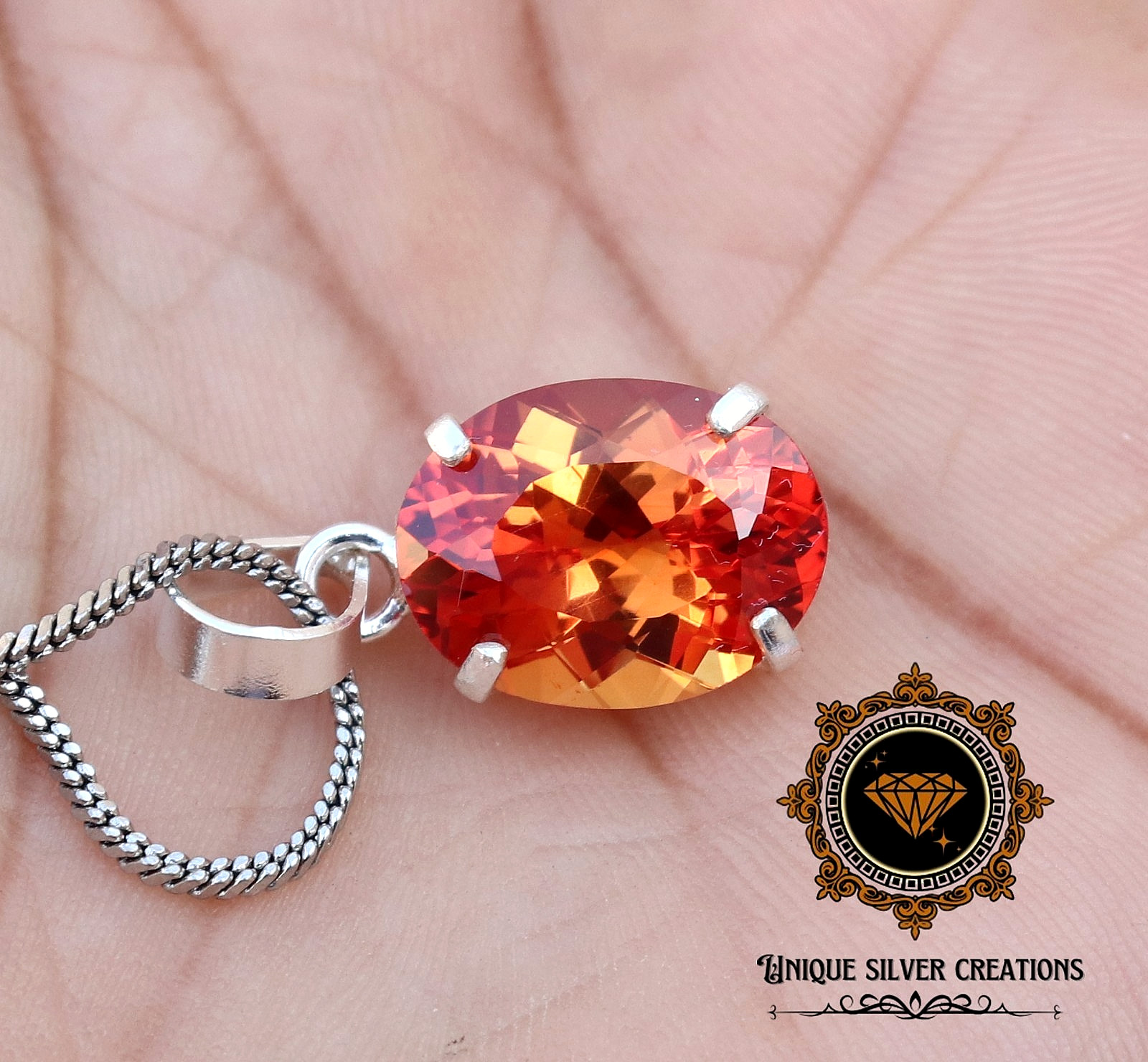 Natural Padparadscha Sapphire 925 Silver Pendant Certified Oval Loose Gemstone