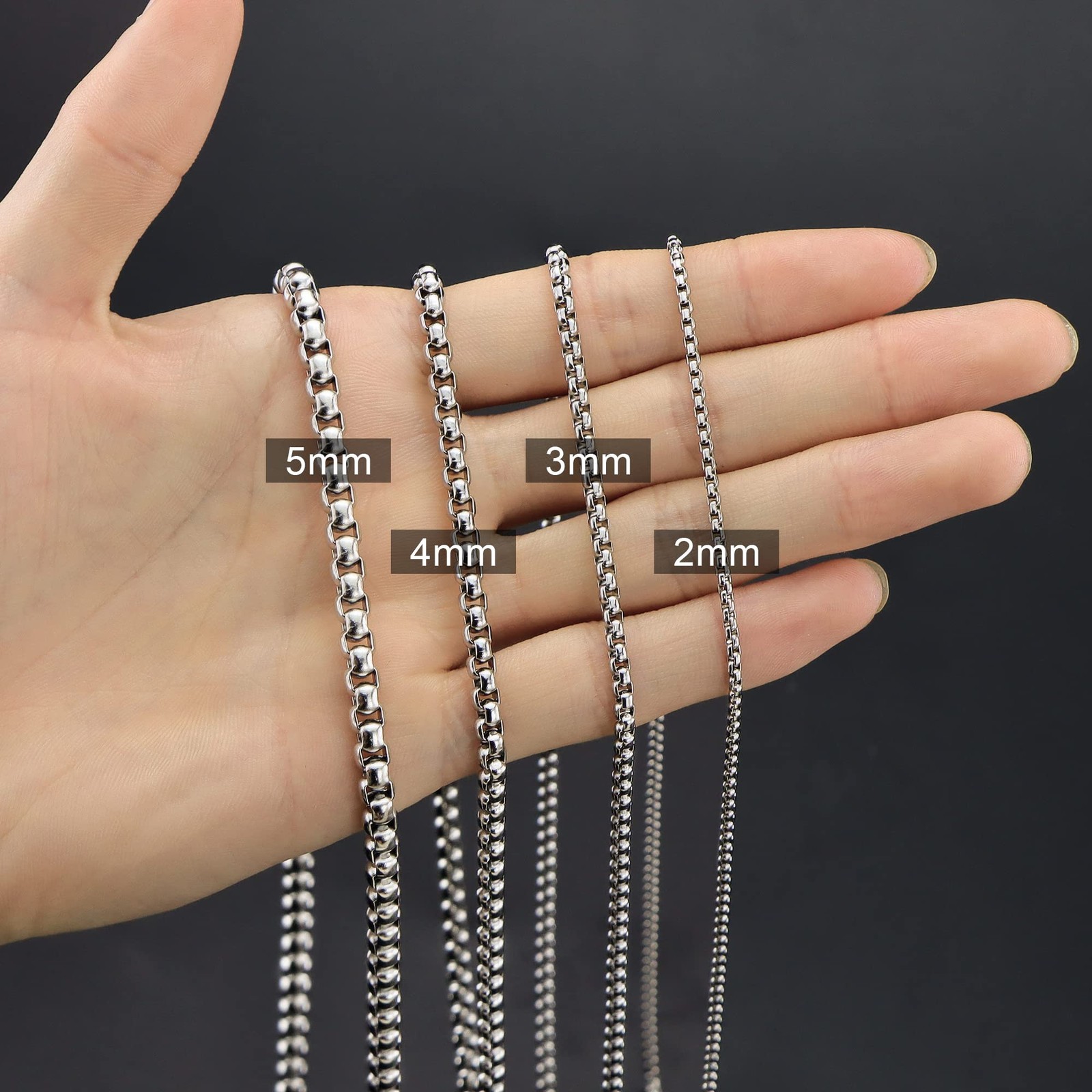 2mm Stainless Steel Square Rolo Chain Necklace for Men & Women 16 Inches