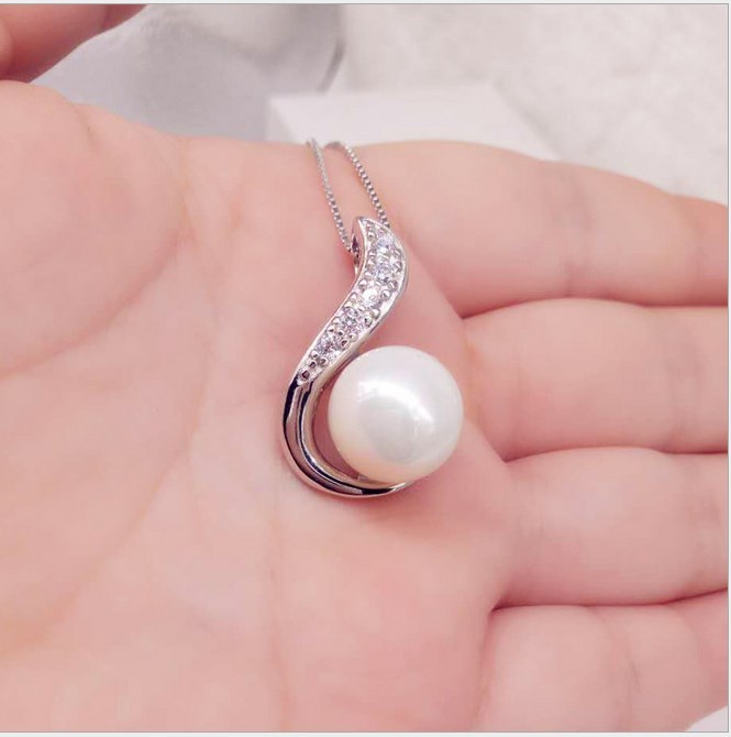 18″ Silver Sea Shell Pearl Heart Pendant Necklace Cubic Zirconia Gift Box PE4