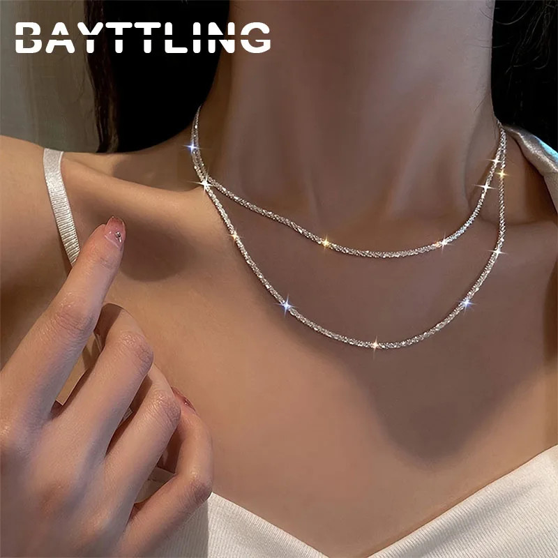 925 Sterling Silver 40-75cm Exquisite Sparkling Necklace Fashion Women Couple