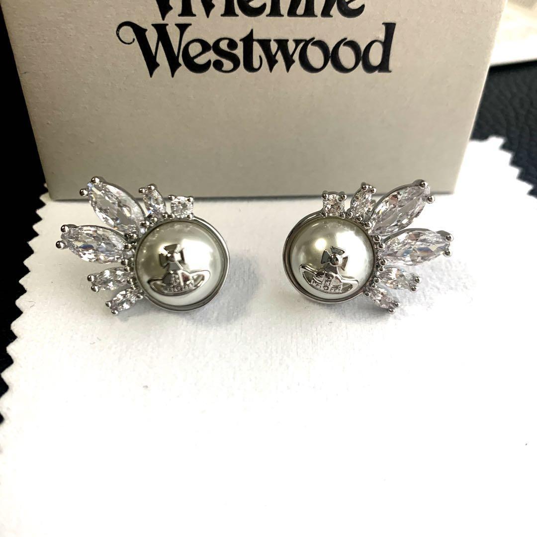 Vivienne Westwood Earrings Pierced Silver Pearl 2.5cm NO BOX [EJ361