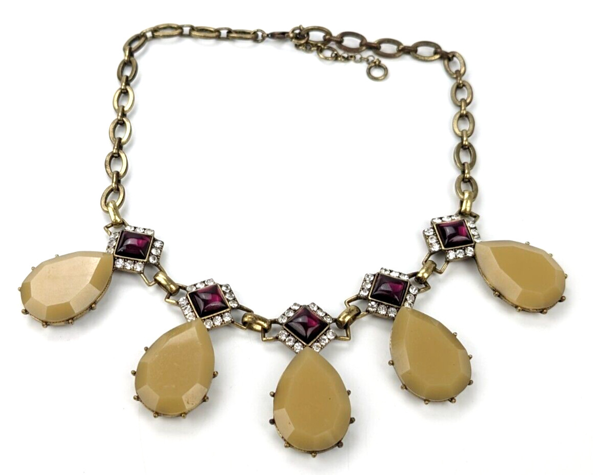 Anthropologie Acrylic & Glass Rhinestone Statement Bronze Tone Necklace