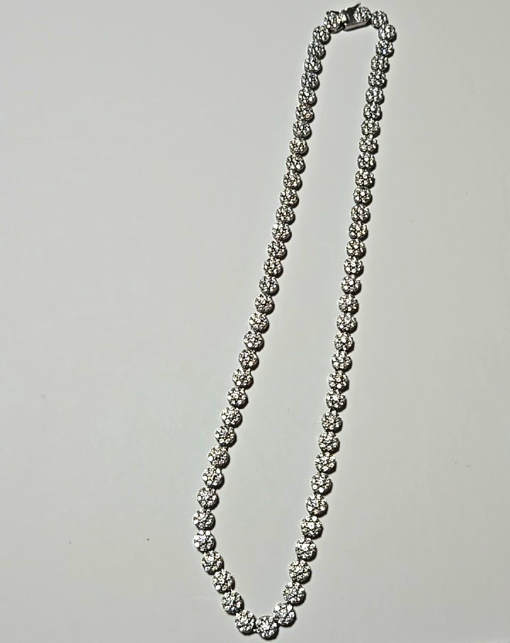Round Cluster Natural Diamonds Tennis Necklace 21 in 925 Silver Box Clasp Prong