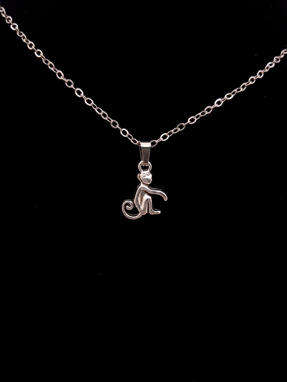 Tiny Monkey Charm Pendant Necklace Simple Minimalist Nature Gift Silver Toned