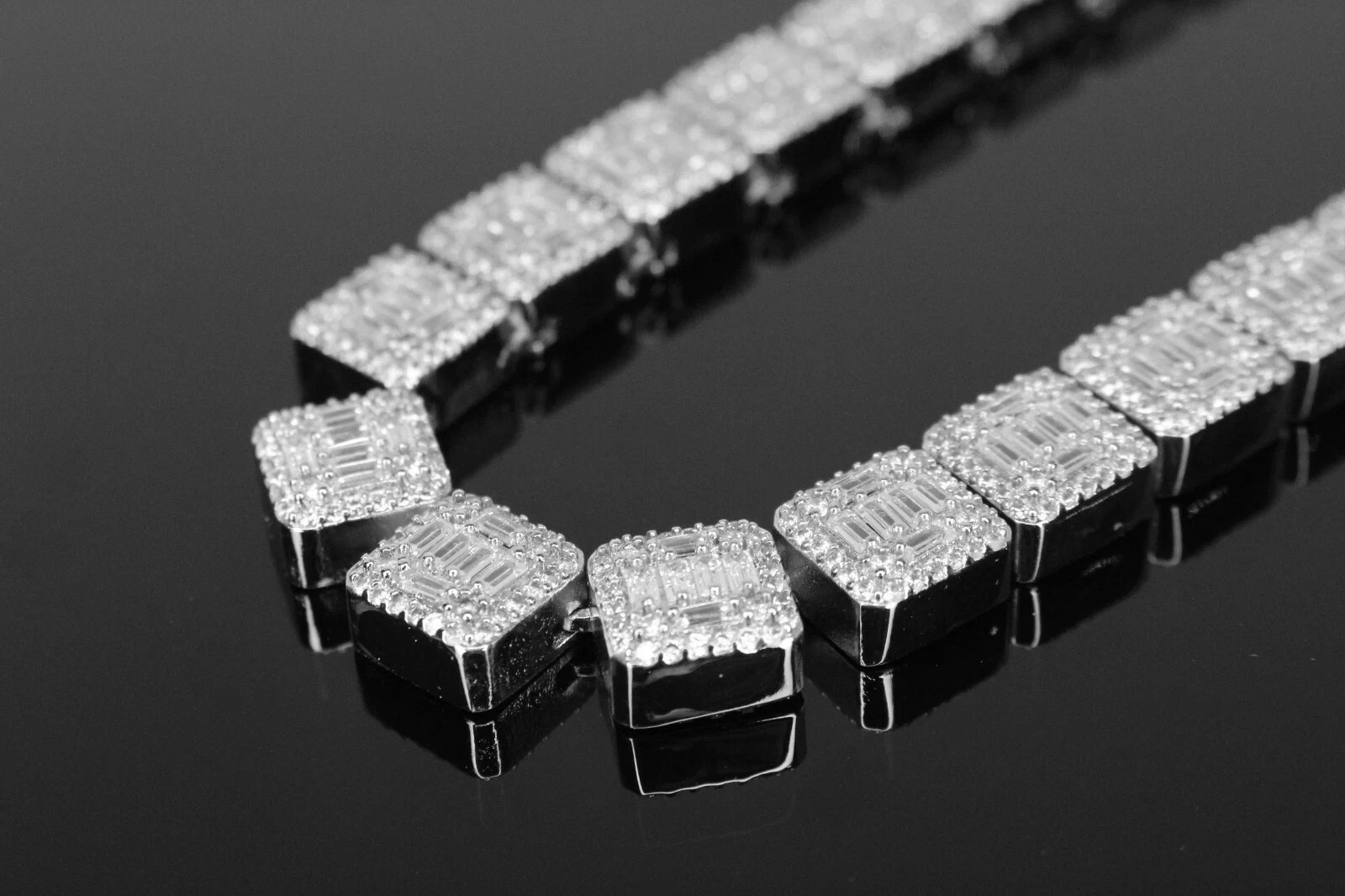14k Stamped 10mm BAGUETTE Tennis 124ct Lab Sim VVS1 Diamond Chain Necklace 143g