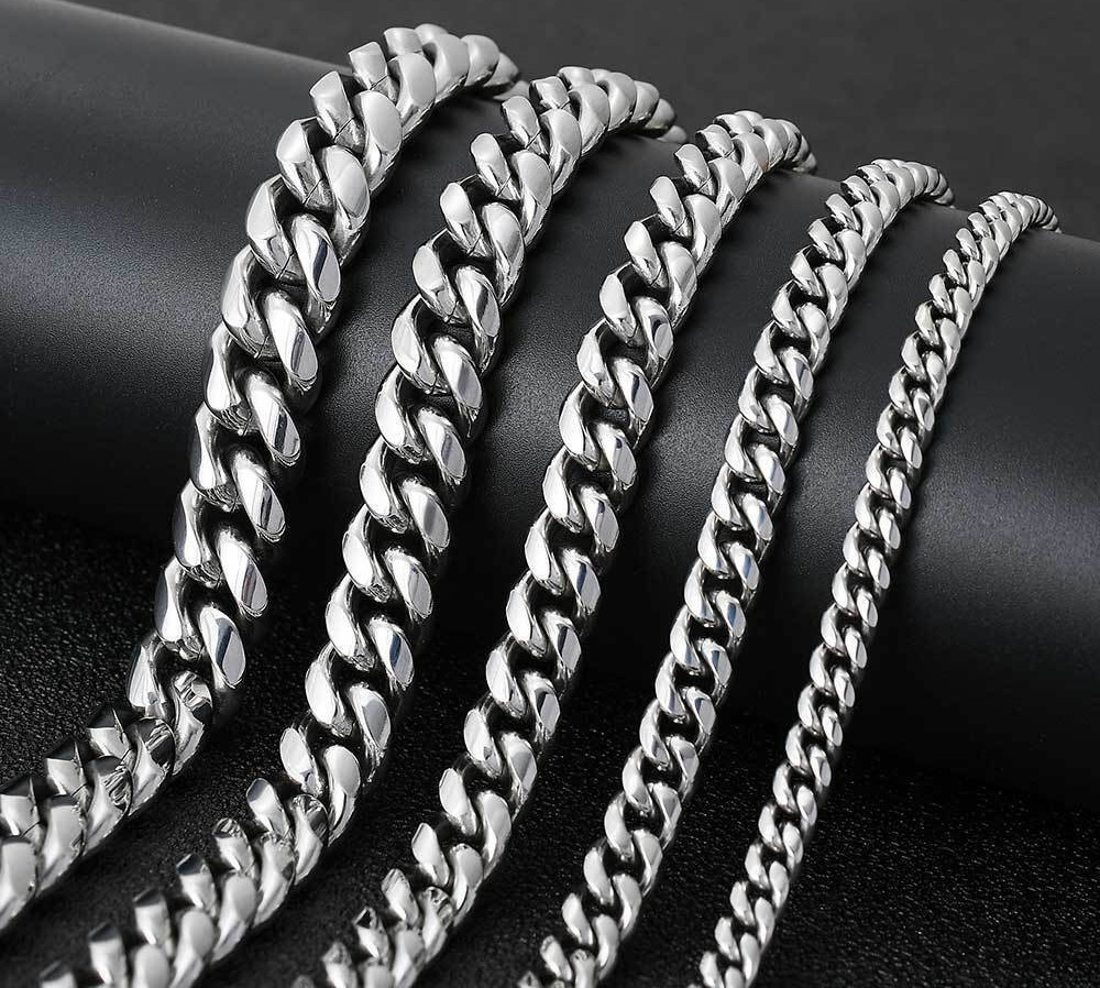 100% Stainless Steel White Gold Plated Miami Cuban Link Chain Bracelet 8MM-14MM