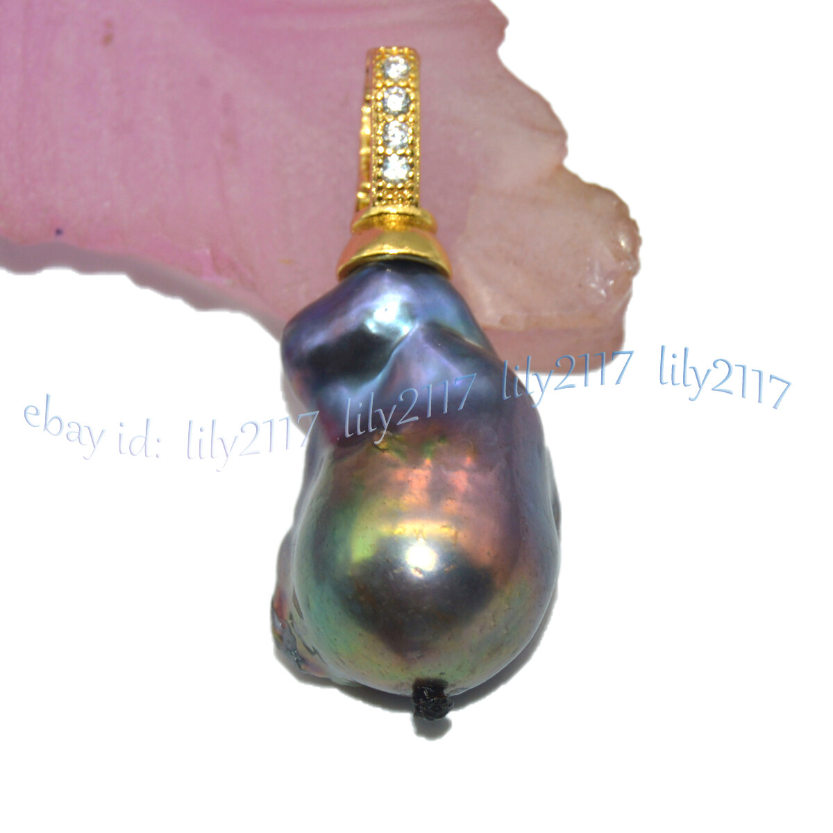 Huge 15x20mm Real Natural White Black Keshi Baroque Pearl Pendant 14KGold Plated