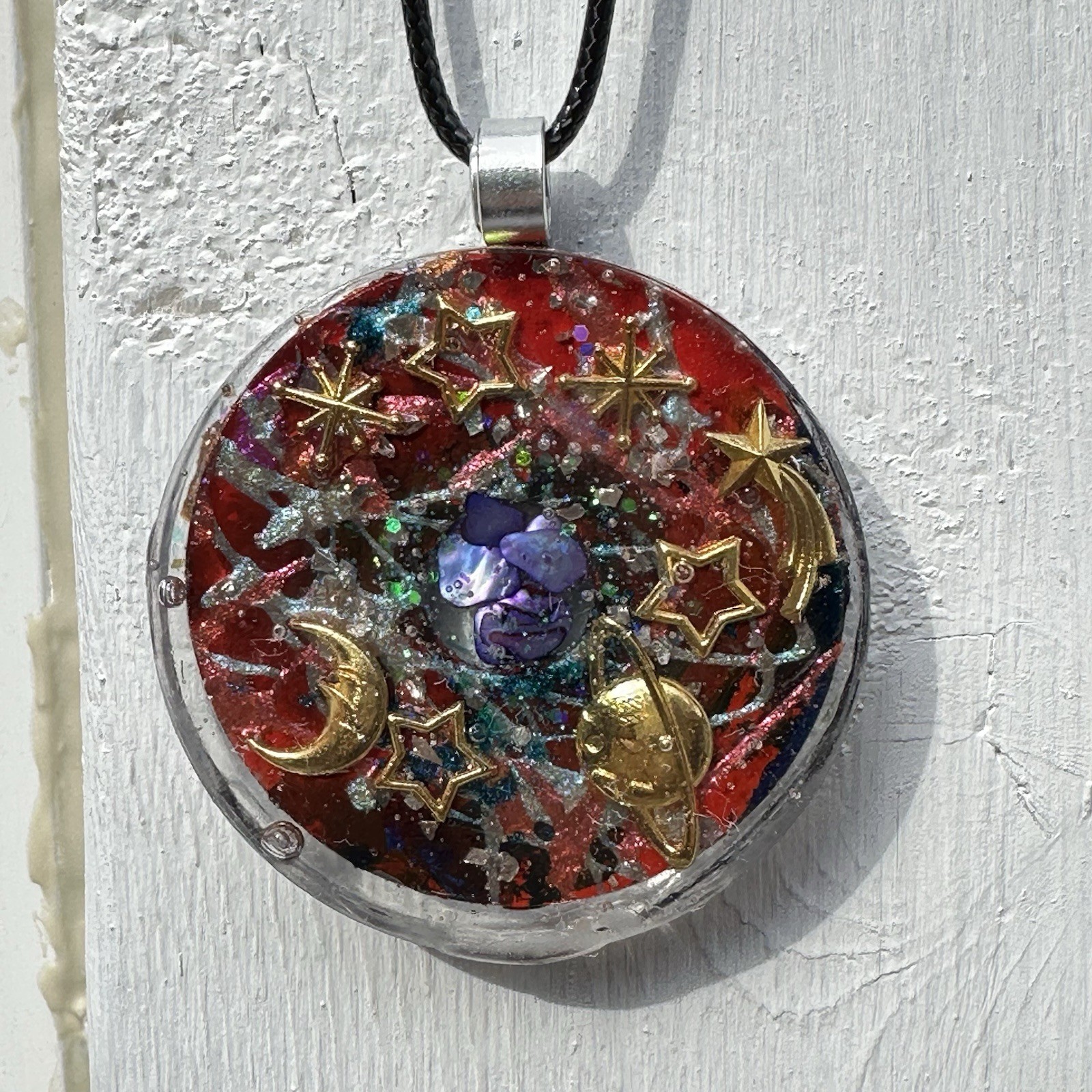 Original Art Pendant Unique Round Resin Disc Necklace 2’ OOAK 5559 S