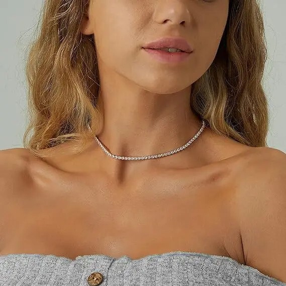 Silver Plated Diamante 40cm Tennis Choker Necklace in Gift Bag