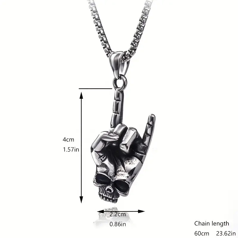 Rock-On Skull Jewelry Vintage Silver Look Music Gothic Pendant Necklace