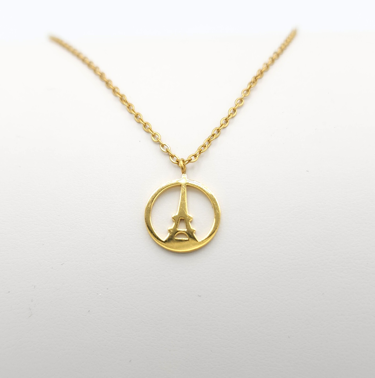 Circle Eiffel Tower GOLD Plated Necklace Paris France Peace Gift Champ de Mars