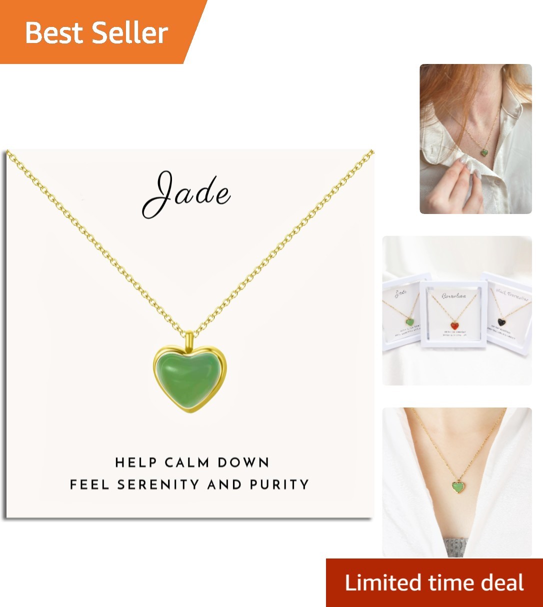 Handmade Green Jade Heart Necklace with Stainless Steel Chain – Unique Jewelry