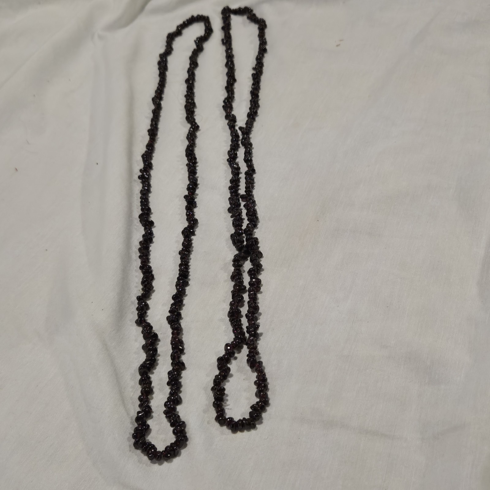 Lot of 2 Vintage Natural Garnet Chip Necklaces – Matching 17″ Strand Set Boho