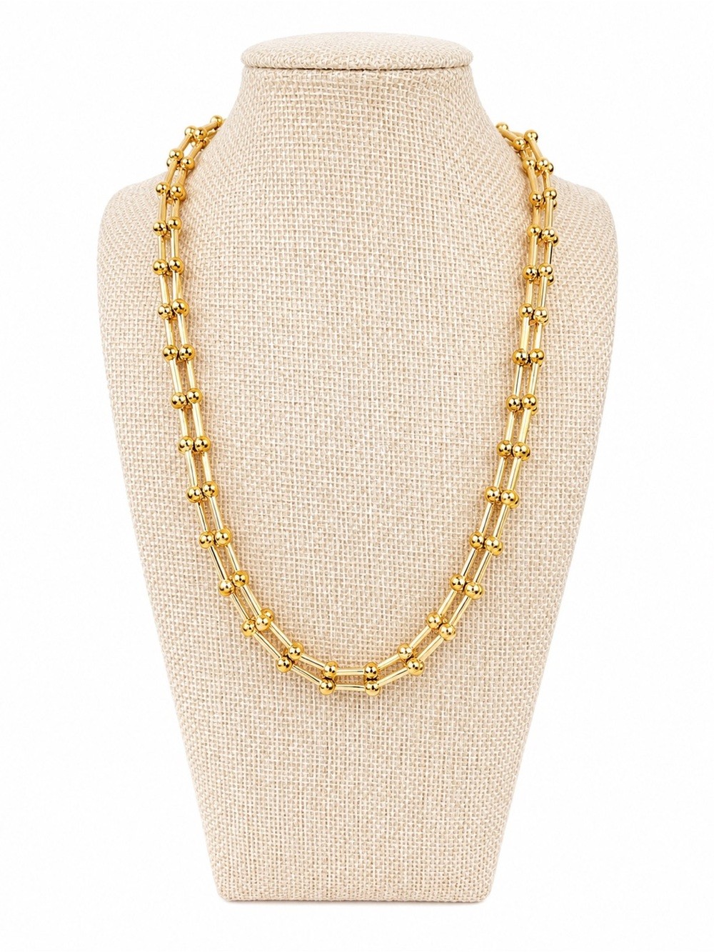 Gold Beaded Link Toggle Statement Necklace Minimalist