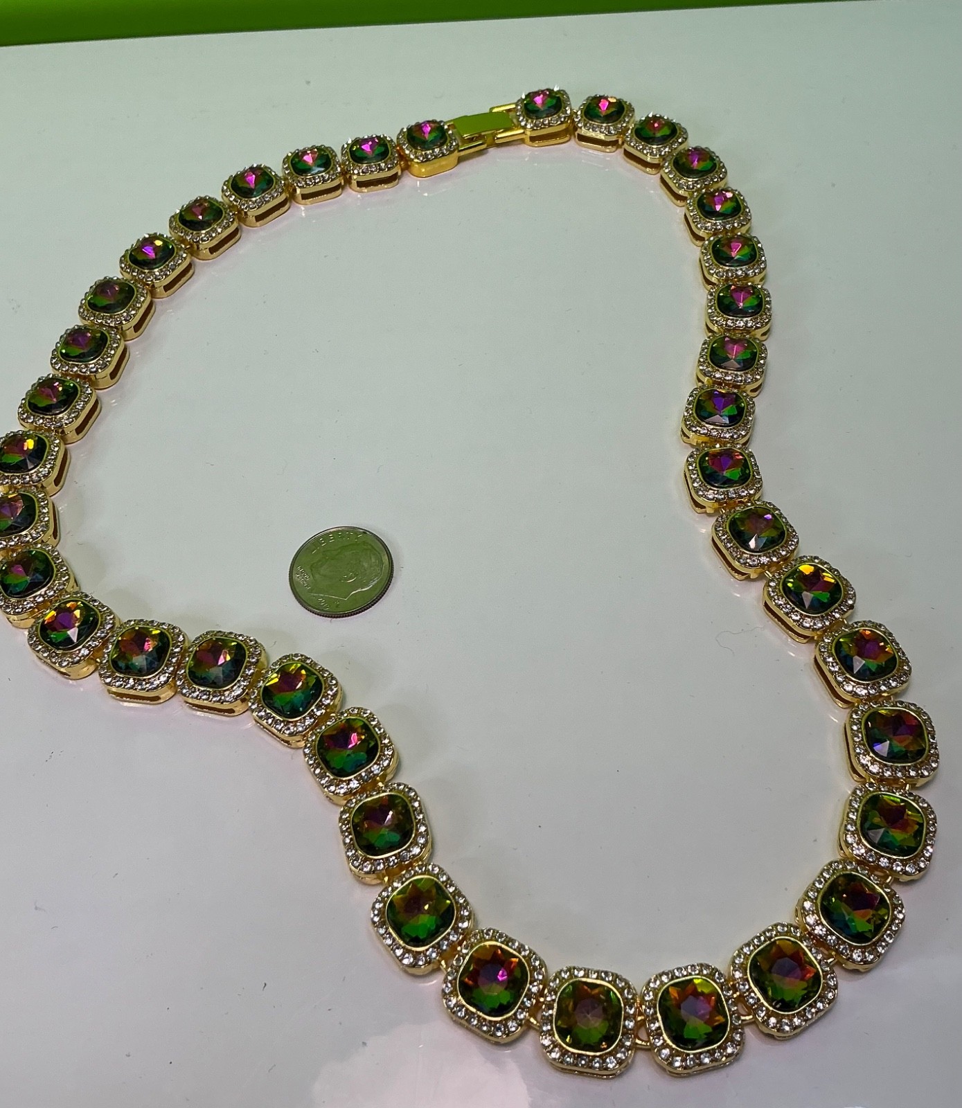New Multi Color CZ Necklace 18 Inches Cubic Zirconia Chain Unisex Colorful