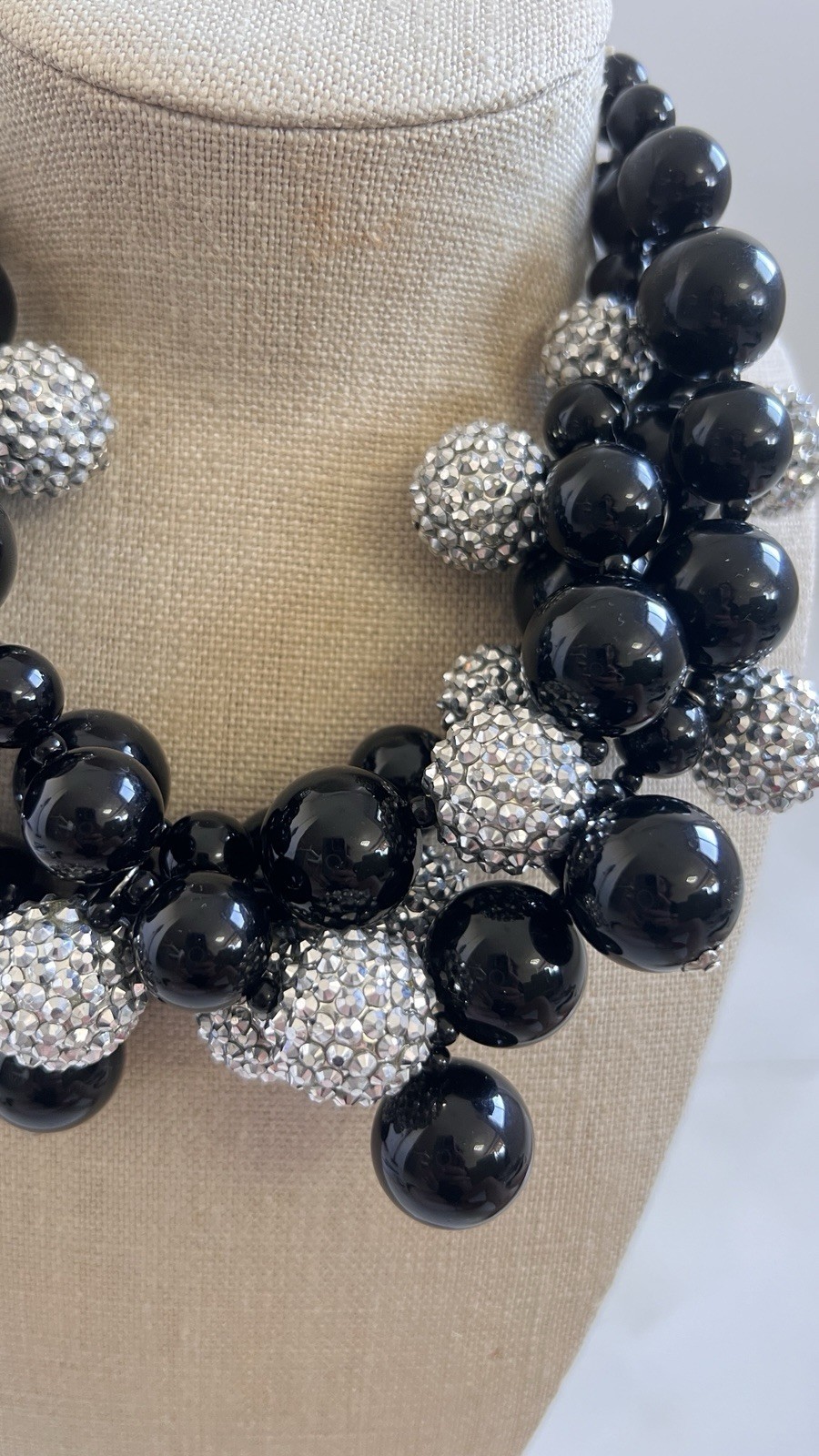 kenneth jay lane necklace black bead crystal ball statement bib signed